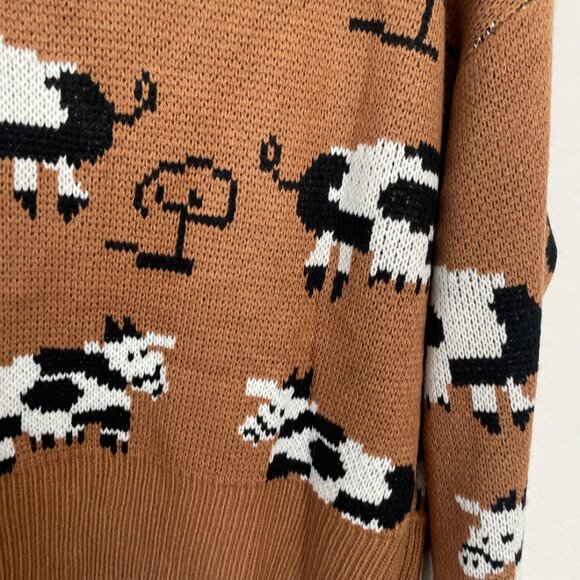 ⭐️ Cow Hipster Hippie Art Artsy Fun Party Plant Coquette Picnic Cardigan Sweater - Picture 2 of 6